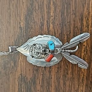 Silver & Turquoise Bear Necklace